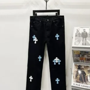 Chrome Hearts K650 Urban Limited Series Sanskrit Cross Patchwork Leather Jeans - chrome, Chrome Hearts, Chrome Hearts denim, Chrome Hearts denim jeans, Chrome Hearts denim pants, Chrome Hearts jeans, Chrome Hearts jeans pants, Chrome Hearts pants, Denim, denim jeans pants, hearts, Jeans, jeans pants, pants