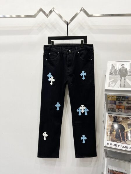 Chrome Hearts K650 Urban Limited Series Sanskrit Cross Patchwork Leather Jeans - chrome, Chrome Hearts, Chrome Hearts denim, Chrome Hearts denim jeans, Chrome Hearts denim pants, Chrome Hearts jeans, Chrome Hearts jeans pants, Chrome Hearts pants, Denim, denim jeans pants, hearts, Jeans, jeans pants, pants