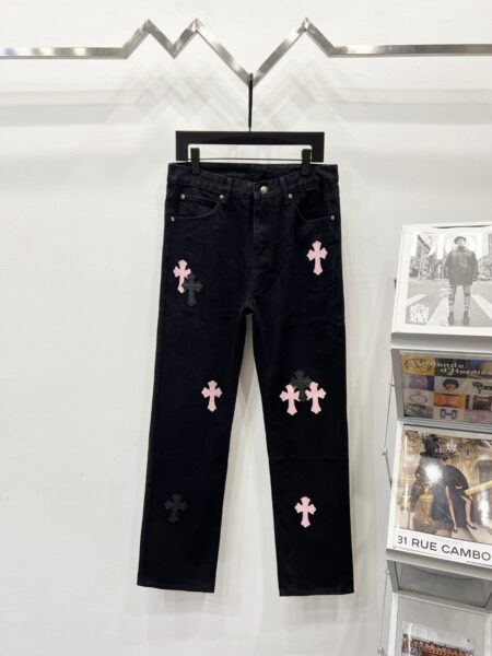 Chrome Hearts K660 Urban Limited Series Sanskrit Cross Patchwork Leather Jeans - chrome, Chrome Hearts, Chrome Hearts denim, Chrome Hearts denim jeans, Chrome Hearts denim pants, Chrome Hearts jeans, Chrome Hearts jeans pants, Chrome Hearts pants, Denim, denim jeans pants, hearts, Jeans, jeans pants, pants