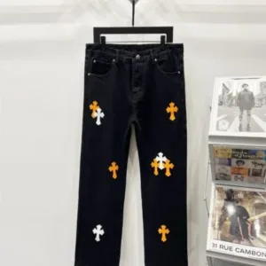 Chrome Hearts K710 Urban Limited Series Sanskrit Cross Patchwork Leather Jeans - chrome, Chrome Hearts, Chrome Hearts denim, Chrome Hearts denim jeans, Chrome Hearts denim pants, Chrome Hearts jeans, Chrome Hearts jeans pants, Chrome Hearts pants, Denim, denim jeans pants, hearts, Jeans, jeans pants, pants