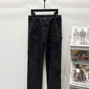 Chrome Hearts K730 25FW CH Tooling Logging Black Orange Patchwork Limited Edition Bull King Jeans