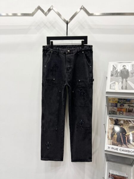 Chrome Hearts K730 25FW CH Tooling Logging Black Orange Patchwork Limited Edition Bull King Jeans - chrome, Chrome Hearts, Chrome Hearts denim, Chrome Hearts denim jeans, Chrome Hearts denim pants, Chrome Hearts jeans, Chrome Hearts jeans pants, Chrome Hearts pants, Denim, denim jeans pants, hearts, Jeans, jeans pants, pants