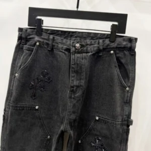 Chrome Hearts K730 25FW CH Tooling Logging Black Orange Patchwork Limited Edition Bull King Jeans