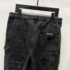 Chrome Hearts K730 25FW CH Tooling Logging Black Orange Patchwork Limited Edition Bull King Jeans