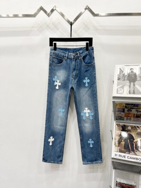 Chrome Hearts K740 Urban Limited Series Sanskrit Cross Patchwork Leather Jeans - chrome, Chrome Hearts, Chrome Hearts denim, Chrome Hearts denim jeans, Chrome Hearts denim pants, Chrome Hearts jeans, Chrome Hearts jeans pants, Chrome Hearts pants, Denim, denim jeans pants, hearts, Jeans, jeans pants, pants