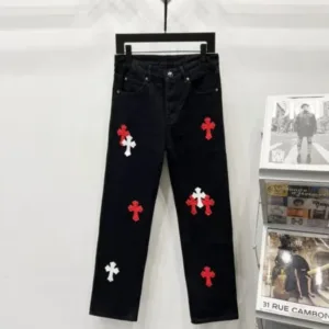 Chrome Hearts K750 Urban Limited Series Sanskrit Cross Patchwork Leather Jeans - chrome, Chrome Hearts, Chrome Hearts denim, Chrome Hearts denim jeans, Chrome Hearts denim pants, Chrome Hearts jeans, Chrome Hearts jeans pants, Chrome Hearts pants, Denim, denim jeans pants, hearts, Jeans, jeans pants, pants