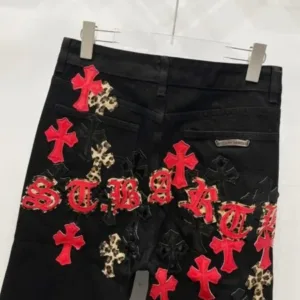 Chrome Hearts W001 Leather patch red cross leather straight leg jeans