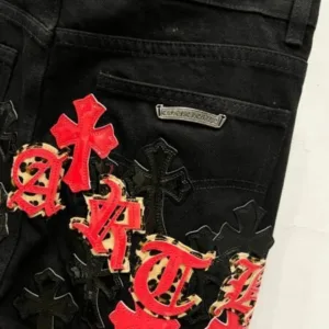 Chrome Hearts W001 Leather patch red cross leather straight leg jeans