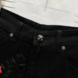 Chrome Hearts W001 Leather patch red cross leather straight leg jeans