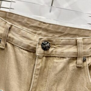 Chrome Hearts W003 Khaki leather cross-stitch straight-leg jeans