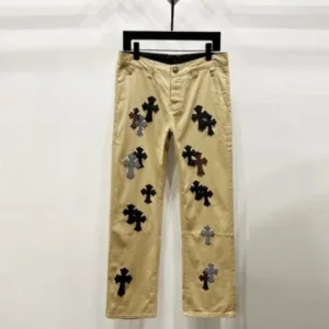 ChromeHearts W002 khaki suede cross-stitch straight jeans - chrome, Chrome Hearts, Chrome Hearts denim, Chrome Hearts denim jeans, Chrome Hearts denim pants, Chrome Hearts jeans, Chrome Hearts jeans pants, Chrome Hearts pants, Denim, denim jeans pants, hearts, Jeans, jeans pants, pants