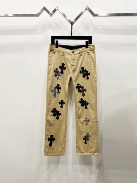 ChromeHearts W002 khaki suede cross-stitch straight jeans - chrome, Chrome Hearts, Chrome Hearts denim, Chrome Hearts denim jeans, Chrome Hearts denim pants, Chrome Hearts jeans, Chrome Hearts jeans pants, Chrome Hearts pants, Denim, denim jeans pants, hearts, Jeans, jeans pants, pants