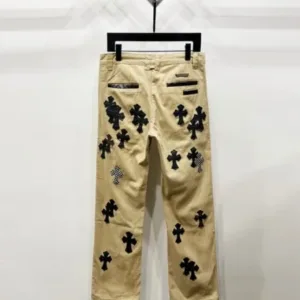 ChromeHearts W002 khaki suede cross-stitch straight jeans