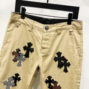 ChromeHearts W002 khaki suede cross-stitch straight jeans