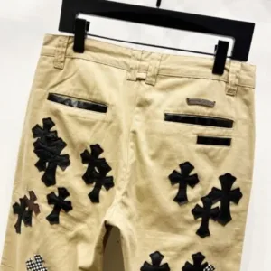 ChromeHearts W002 khaki suede cross-stitch straight jeans