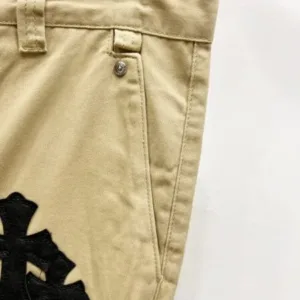 ChromeHearts W002 khaki suede cross-stitch straight jeans