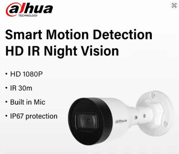 Dahua IPC-HFW1230S1-A-S5 2MP 1080P Entry IR Fixed-focal Bullet Network POE IP Camera IR 30M Built-in MIC IP67 - camera, detection, network, smart, video