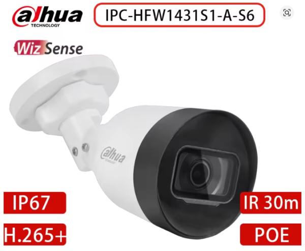 Dahua IPC-HFW1431S1-A-S6  4MP Entry IR Fixed-focal Bullet POE Network Camera - dahua IPC-HFW1431S1-A-S6, dahua IPC-HFW1431S1-A-S6 camera, fps, hfw1431s1, IPC-HFW1431S1-A-S6, IPC-HFW1431S1-A-S6 camera, poe