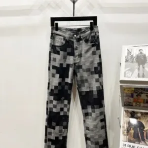 Louis Vuitton K1350 Mosaic Black and Grey Checkerboard Jeans - Denim, denim jeans pants, Jeans, jeans pants, louis, LV denim, lv denim jeans, lv denim pants, lv jeans, lv jeans pants, lv pants, pants, vuitton