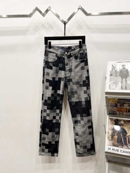 Louis Vuitton K1350 Mosaic Black and Grey Checkerboard Jeans - Denim, denim jeans pants, Jeans, jeans pants, louis, LV denim, lv denim jeans, lv denim pants, lv jeans, lv jeans pants, lv pants, pants, vuitton