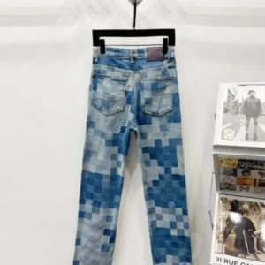 Louis Vuitton K690 24SS Blue Checkerboard Denim Jeans