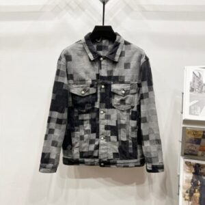 Louis Vuitton Mosaic Black and Grey Checkered Denim Jacket K970 Top Version - cowboy jacket, Denim, louis, Louis Vuitton cowboy jacket, louis vuitton denim jacket, Louis Vuitton jacket, lv cowboy jacket, LV denim, lv denim jacket, lv denim unisex jacket, lv unisex cowboy, LV unisex cowboy jacket, lv unisex jacket, unisex cowboy jacket, unisex jacket, vuitton