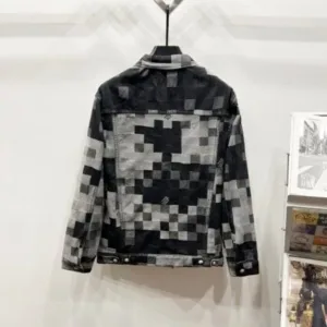 Louis Vuitton Mosaic Black and Grey Checkered Denim Jacket K970 Top Version