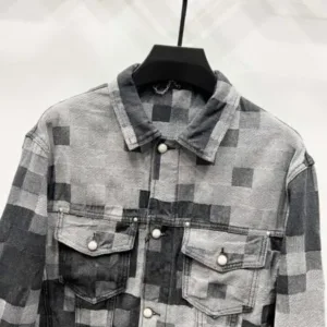 Louis Vuitton Mosaic Black and Grey Checkered Denim Jacket K970 Top Version