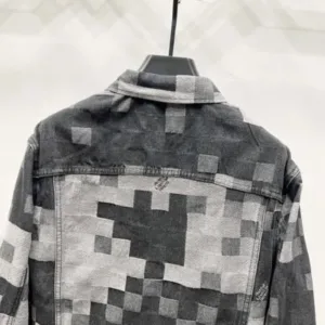 Louis Vuitton Mosaic Black and Grey Checkered Denim Jacket K970 Top Version