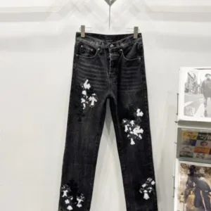 𝐂𝐡𝐫𝐨𝐦𝐞 𝐇𝐞𝐚𝐫𝐭 C007 Drak Miami Black Milk Cow Leather Jeans - chrome, Chrome Hearts, Chrome Hearts denim, Chrome Hearts denim jeans, Chrome Hearts denim pants, Chrome Hearts jeans, Chrome Hearts jeans pants, Chrome Hearts pants, Denim, denim jeans pants, hearts, Jeans, jeans pants, pants