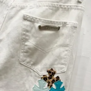Chrome Hearts c016 SS25 New Ice Blue Leopard Print Cross-Stripe Leather Jeans