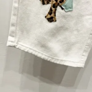 Chrome Hearts c016 SS25 New Ice Blue Leopard Print Cross-Stripe Leather Jeans