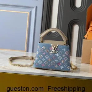 Louis Vuitton Women’s SS25 Resort Mini Capucines Denim Blue Monogram Denim handbags
