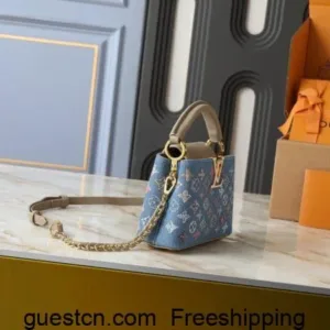 Louis Vuitton Women’s SS25 Resort Mini Capucines Denim Blue Monogram Denim handbags