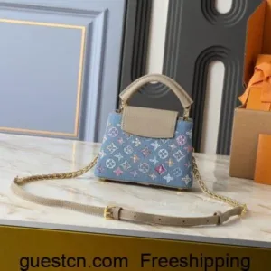 Louis Vuitton Women’s SS25 Resort Mini Capucines Denim Blue Monogram Denim handbags