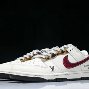 L&V Nike XS6089-627 DUNK LOW ANNIVERSARY HIGH END CUSTOM LOW TOP CASUAL SNEAKERS WINE RED/WHITE/BLACK