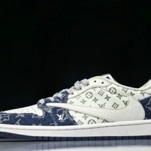 L&V Nike Co-branded SJ2068-003 AIR JORDAN 1 LOW OG SP AJ1 LOW TOP CULTURAL AND CASUAL SNEAKERS NAVY BLUE/WHITE Shoes