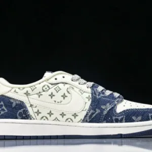 L&V Nike Co-branded SJ2068-003 AIR JORDAN 1 LOW OG SP AJ1 LOW TOP CULTURAL AND CASUAL SNEAKERS NAVY BLUE/WHITE Shoes