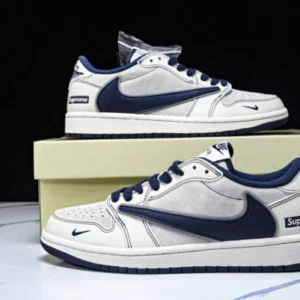 Nike XZ2268-002 AIR JORDAN 1 LOW OG AJ1 LOW TOP CULTURAL CASUAL SNEAKERS supreme NAVY BLUE/LIGHT GRAY/WHITE