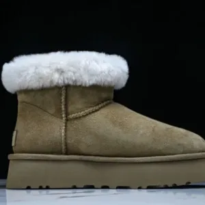 UGG WAZ113356 AUTUMN MAXQUEEN FLEECE WARM WOMEN’S 2025 WINTER STYLE FLUFFY SNOW BOOTS BROWN/WHITE