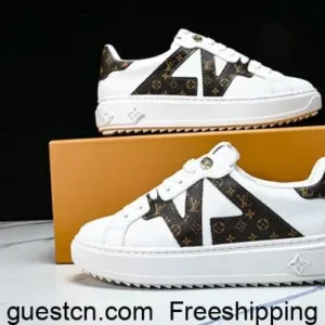 lv charile cowhide combination logo flat lace up fashionable casual shoes