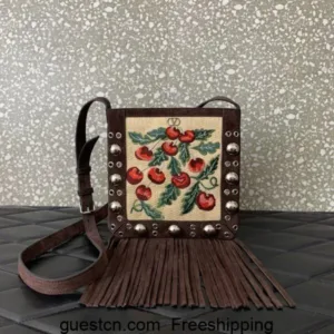 Valentino Garavani Nellcote Suede cherry embroidered tassel handbags