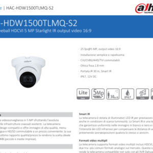 DH-HAC-HDW1500TLMQ-S2 Dome Eyeball HDCVI 5 MP Starlight IR output video 16:9