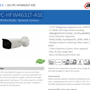 DH-IPC-HFW4631T-ASE 6MP WDR IR Mini Bullet Network Camera