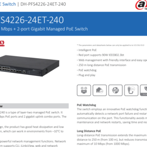 DH-PFS4226-24ET-240 24-port 100 Mbps + 2-port Gigabit Managed PoE Switch