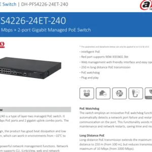 DH-PFS4226-24ET-240 24-port 100 Mbps + 2-port Gigabit Managed PoE Switch