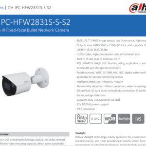 DH-IPC-HFW2831SP-S-S2 8MP Lite IR Fixed-focal Bullet Network Camera
