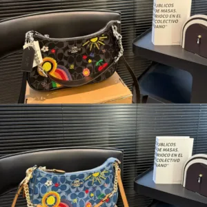 Coach Teri Denim Embroidered Underarm tote hand bags
