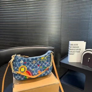 Coach Teri Denim Embroidered Underarm tote hand bags