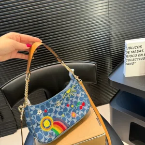Coach Teri Denim Embroidered Underarm tote hand bags